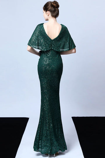 Verde oscuro lentejuelas vestido largo de baile